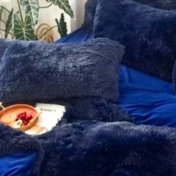 💎NAVY Queen Faux Fur Comfy Plush Shaggy Duvet Cover Set Luxury Soft Velvet 💎 - Picture 8 of 8